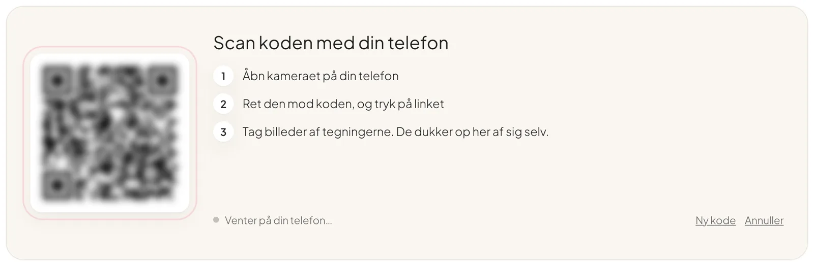 QR-koden til at tage billederne med telefonen