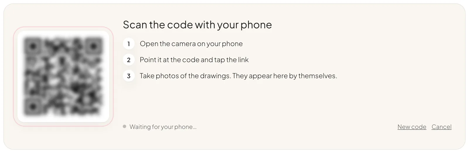 Le QR code pour prendre les photos avec votre téléphone